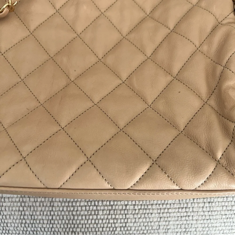 CHANEL Chain Me Hobo Quilted Leather Large in Beige Tan